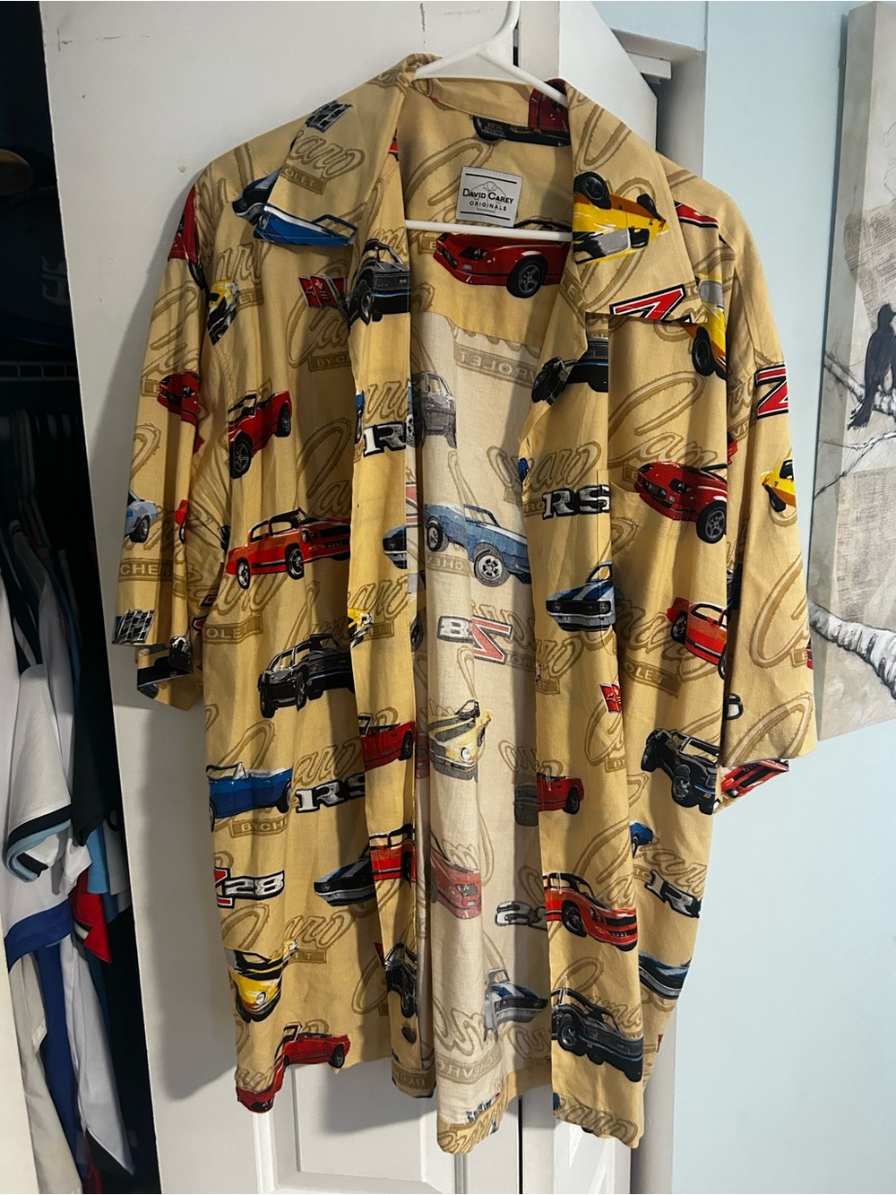 Vintage Car Print Short Sleeve Shirt Jacket - Tan